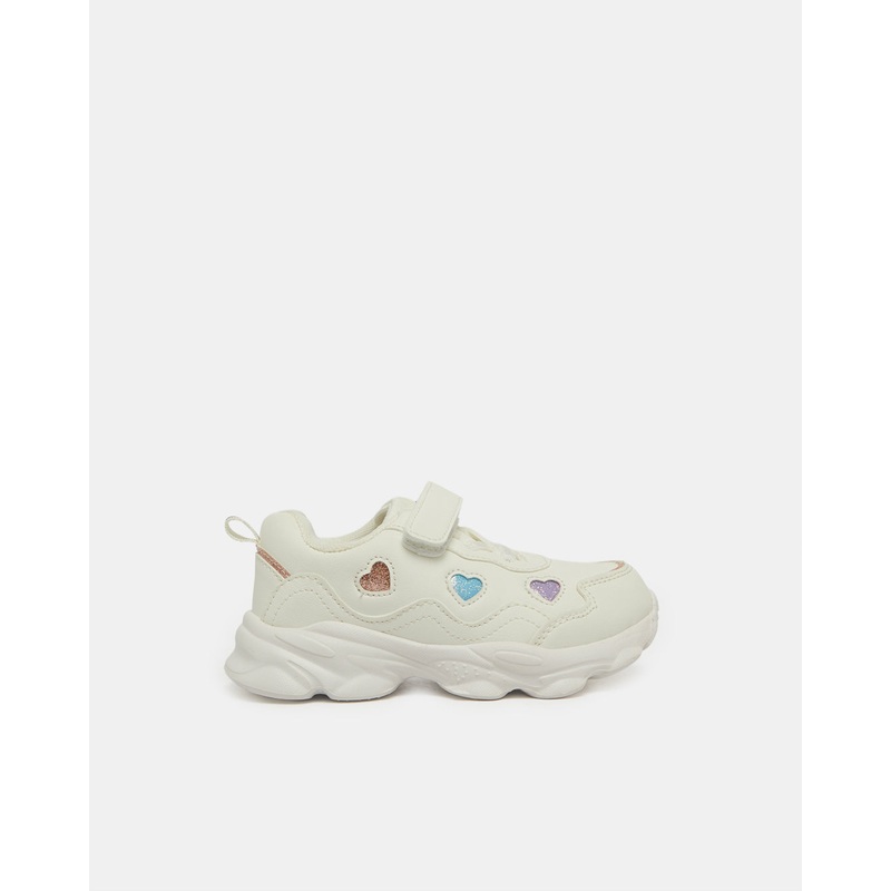 Infant Girls White Heart Embellished Trainer