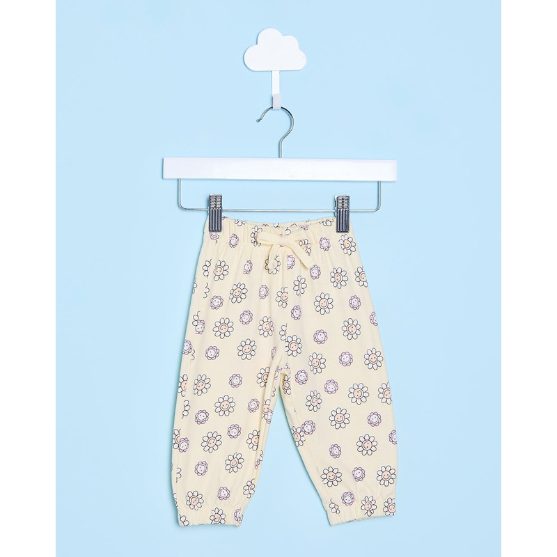 Infant Girls Yellow Floral Print Jogger Pants