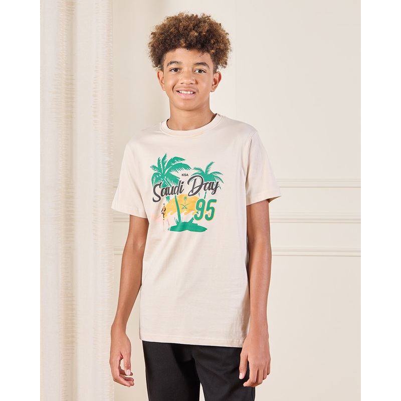 Senior Boys Beige KSA Printed T-Shirt
