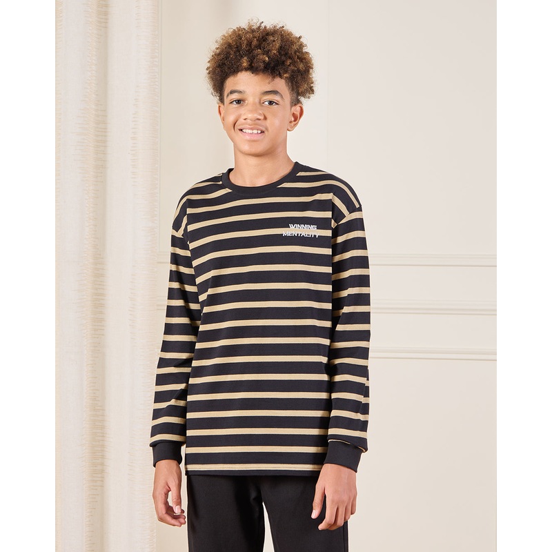 Senior Boys Black Striped Heavy Jersey T-Shirt