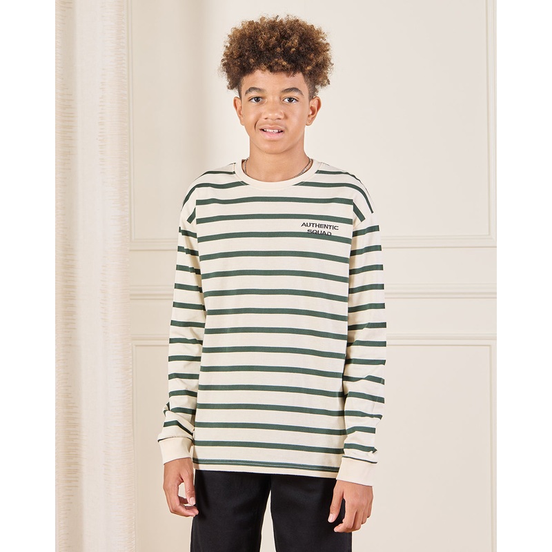 Senior Boys White Striped Heavy Jersey T-Shirt