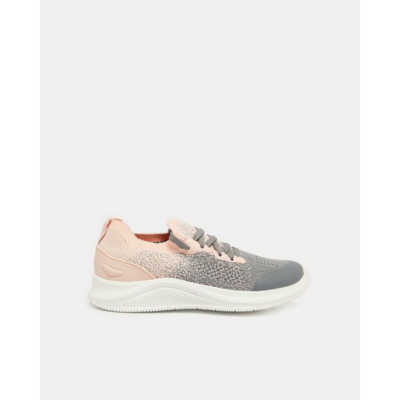 Senior Girls Grey And Pink Textured Trainer