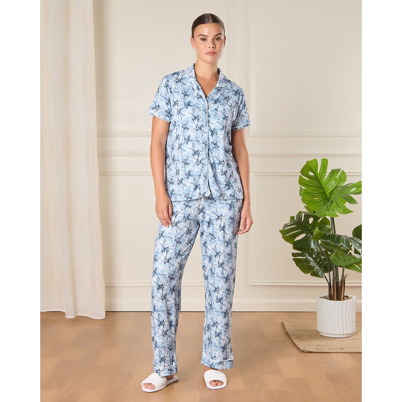 Women Blue Printed Pajama Set (2 Piece)