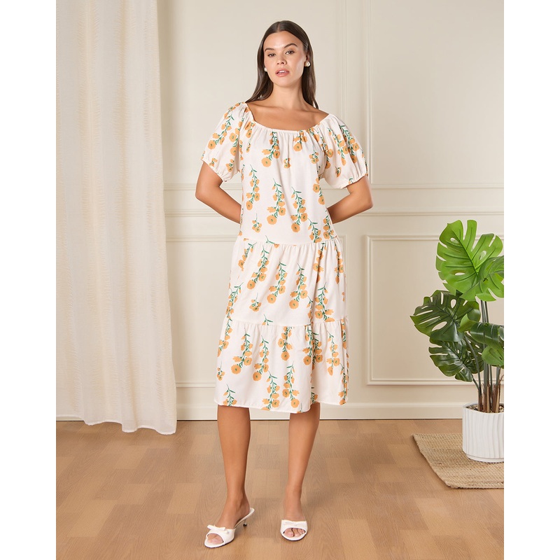 Women Cream Printed Casual Dress