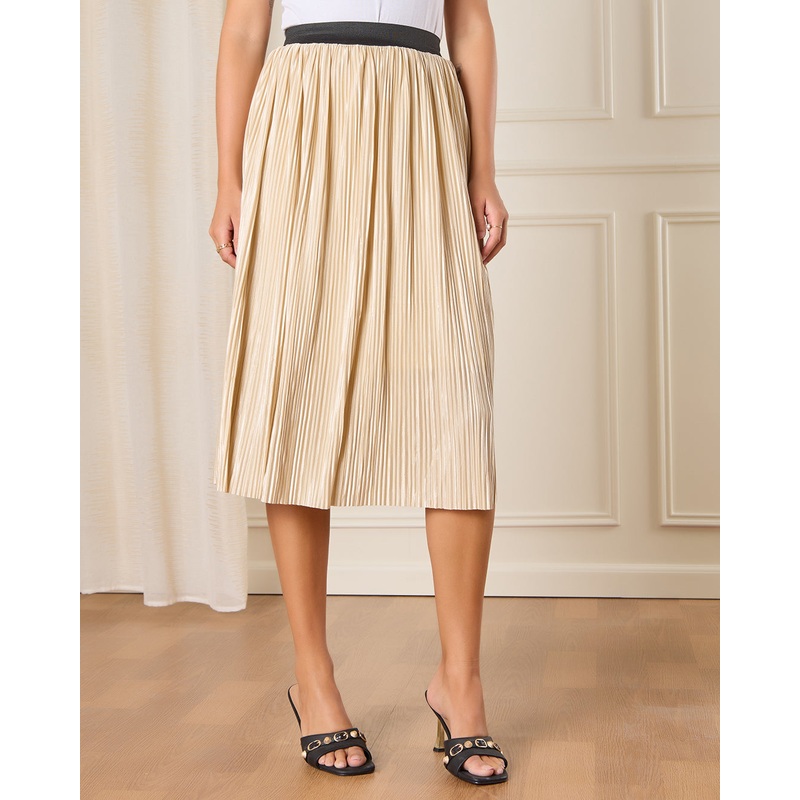 Women Gold Pleated Skirt|UK8|UK10|UK12|UK14|UK16|UK18