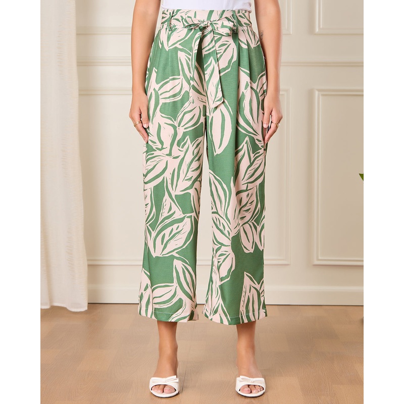 Women Green Printed  Casual Trouser