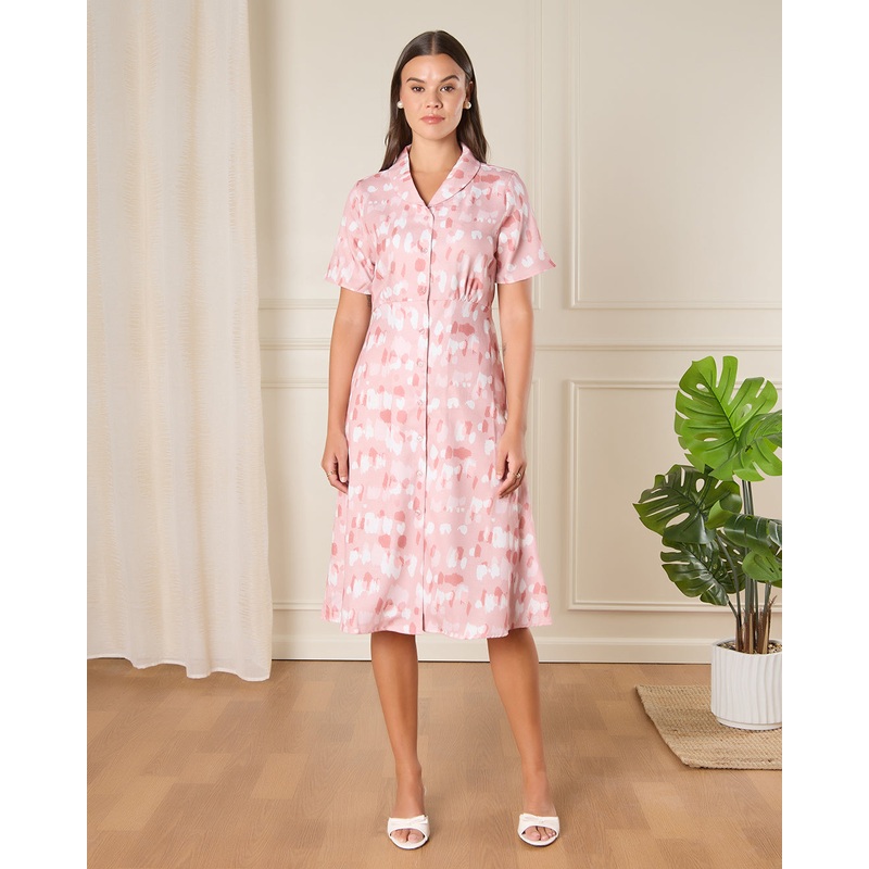 Women Pink Printed Casaul Dress