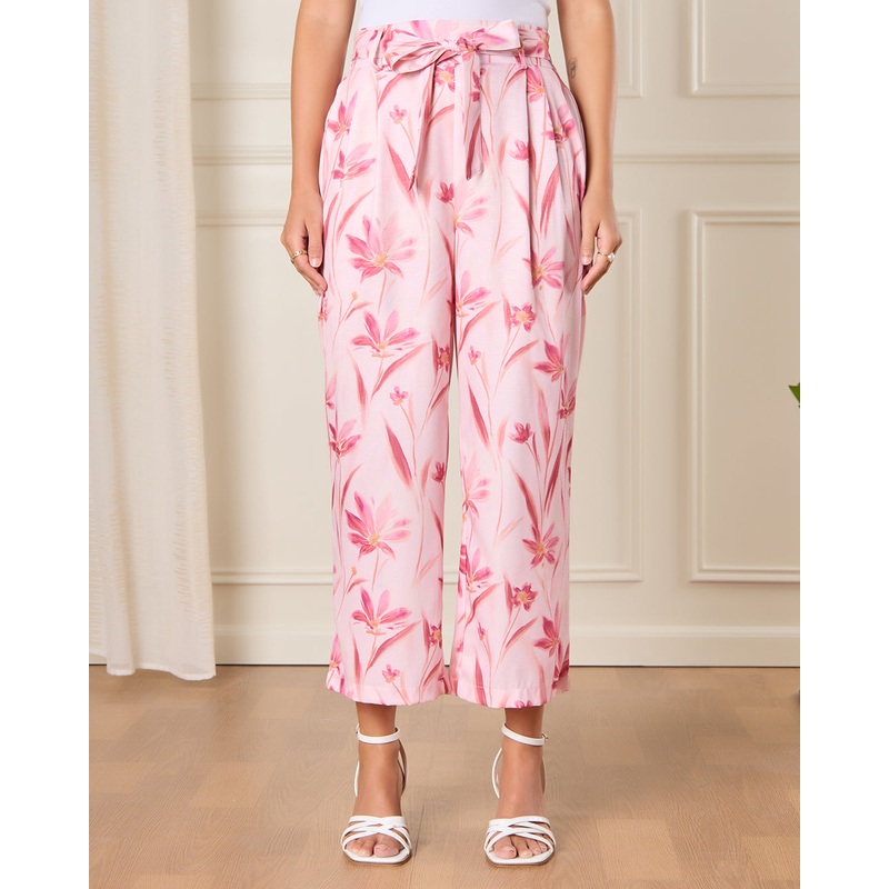 Women Pink Printed  Casual Trouser