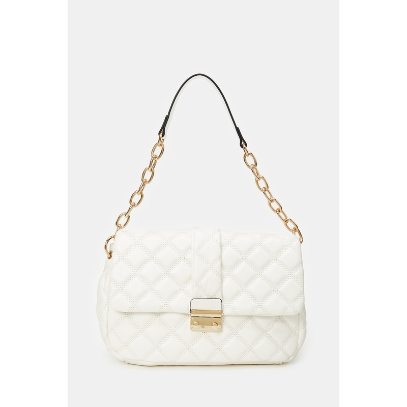 Women White Quilted Cross Body Bag