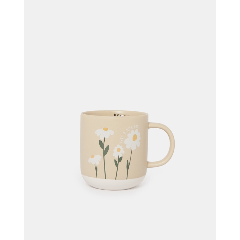Beige Floral Print Mug (13 Oz)