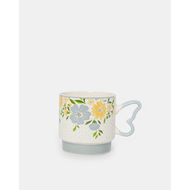 Blue Floral Print Mug (12 Oz)
