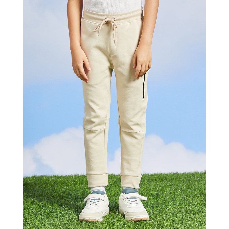 Boys Beige Interlock Track Pants