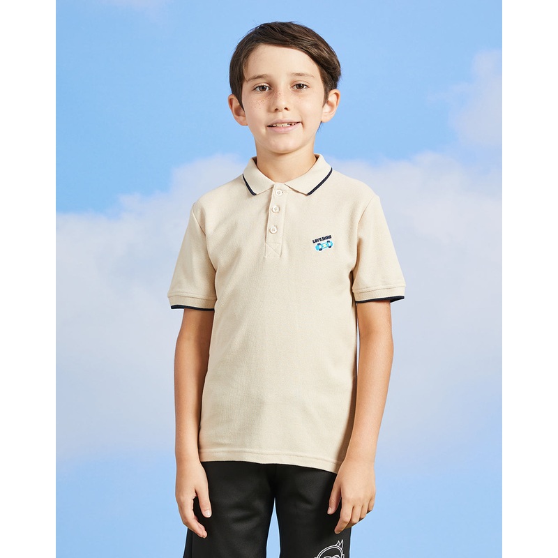 Boys Beige Skate Embroidery Polo Shirt