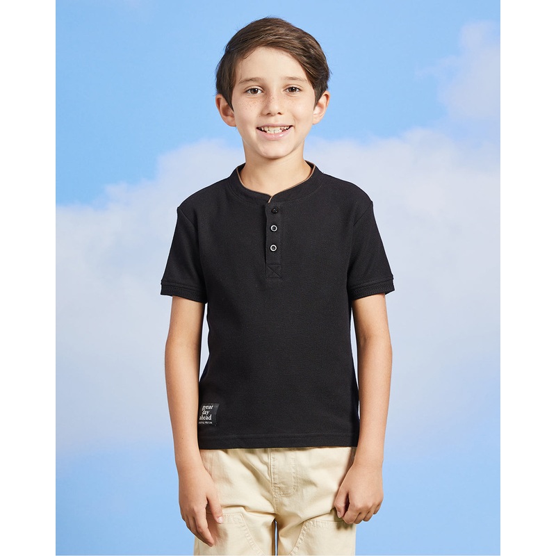 Boys Black Embroidery Basic Polo Shirt
