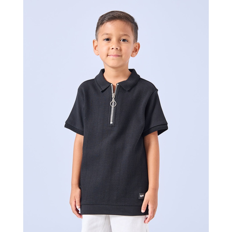 Boys Black Jacquard Polo Shirt