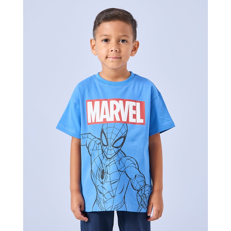 Boys Blue Spiderman Print T-Shirt