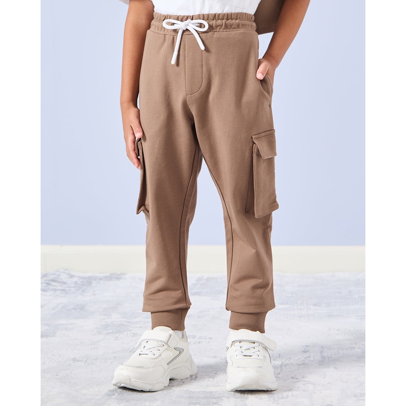 Boys Brown Cargo Pocket Track Pants