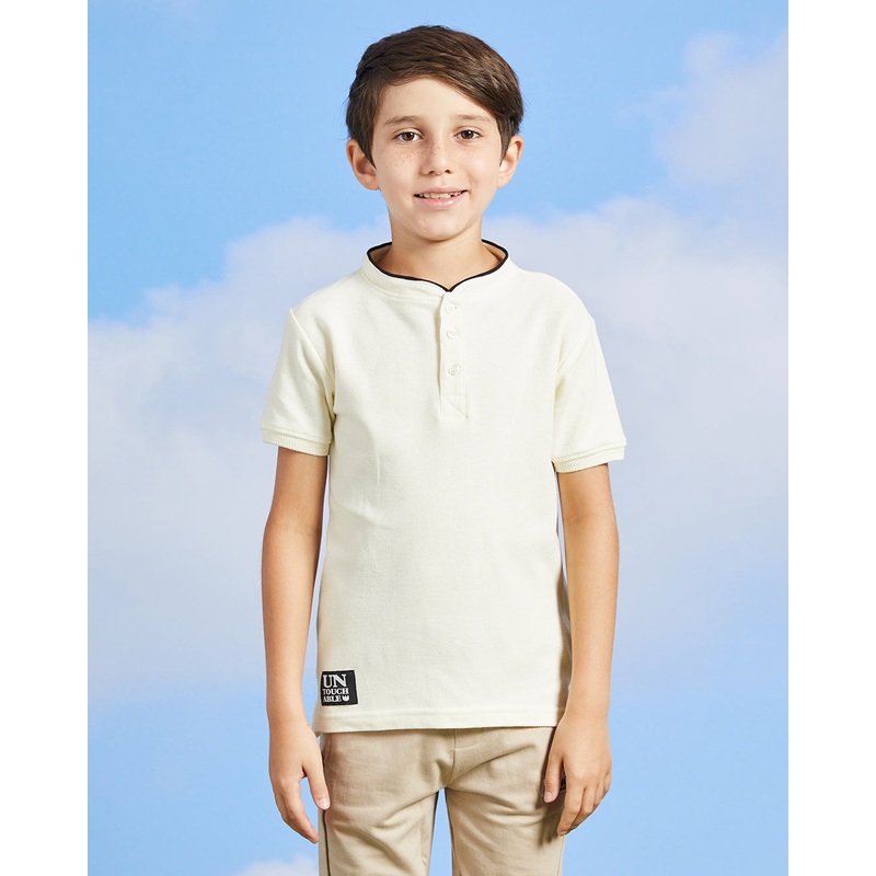 Boys Cream Mandarin Collared Polo Shirt