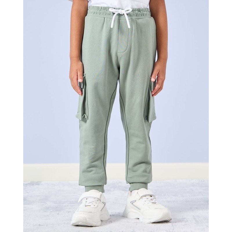 Boys Green Cargo Pocket Track Pants