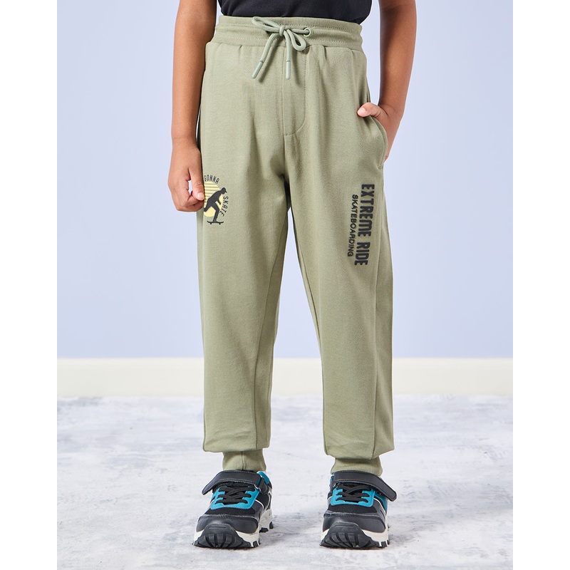 Boys Green Embroidered Jogger Pants