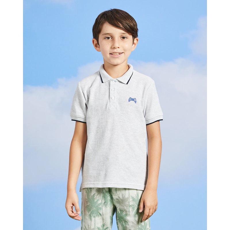 Boys Grey Console Embroidery Polo Shirt