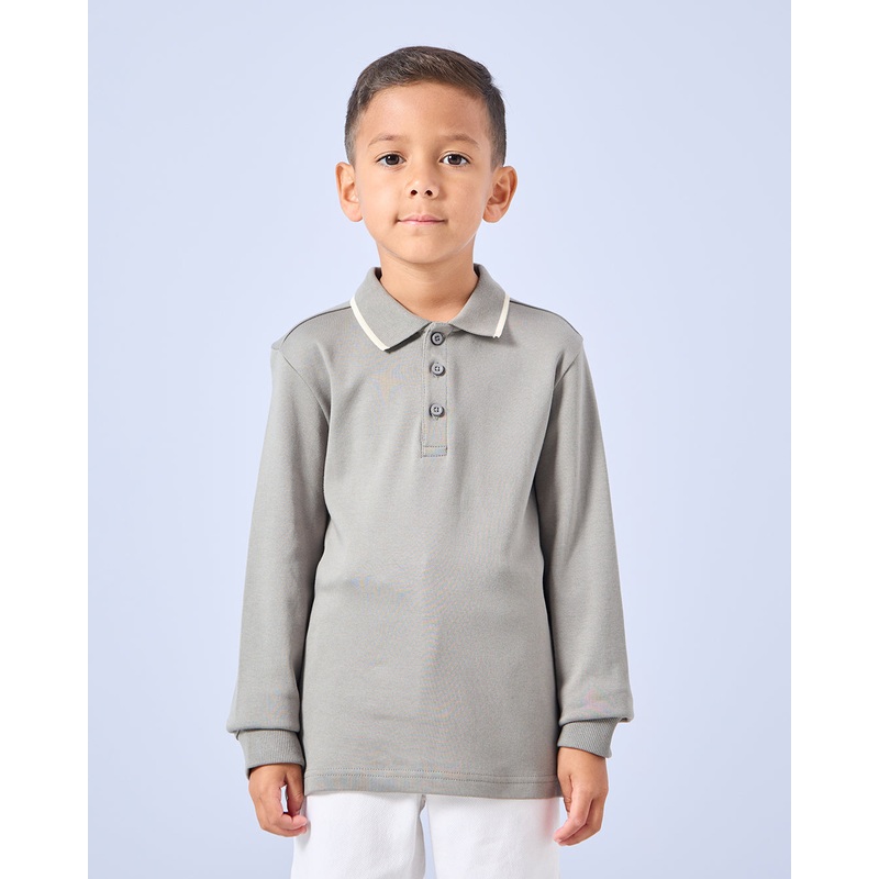 Boys Grey Long Sleeve Polo Shirt