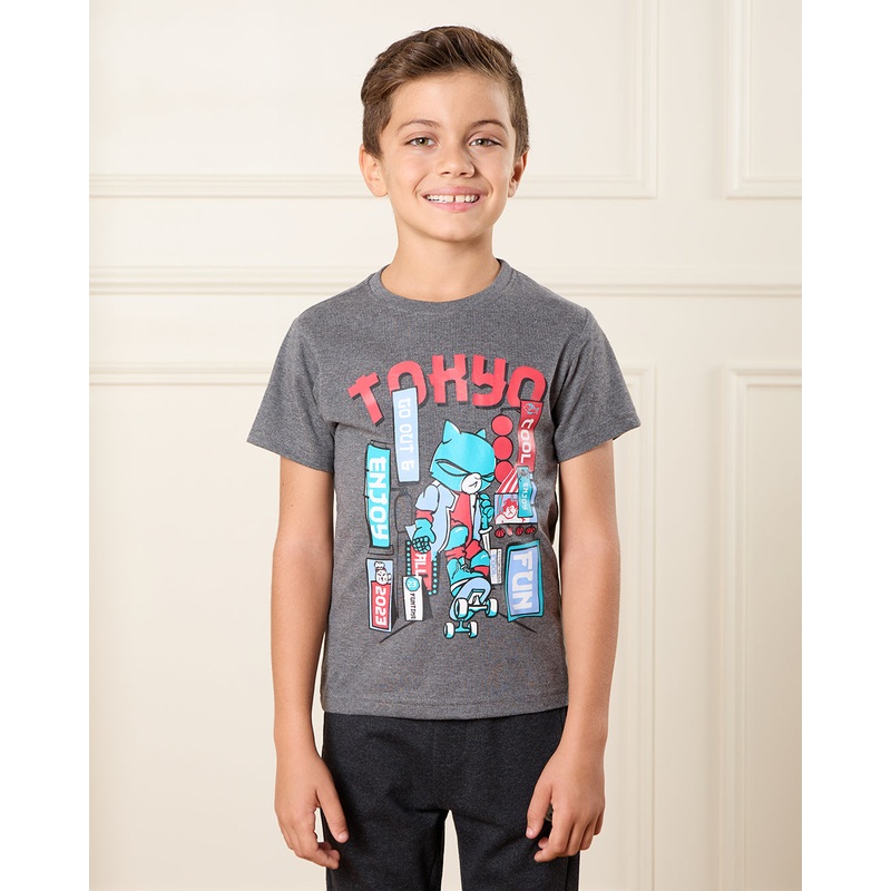 Boys Grey Placement Print T-Shirt