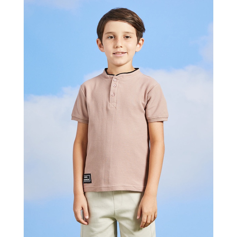 Boys Lilac Mandarin Collared Polo Shirt