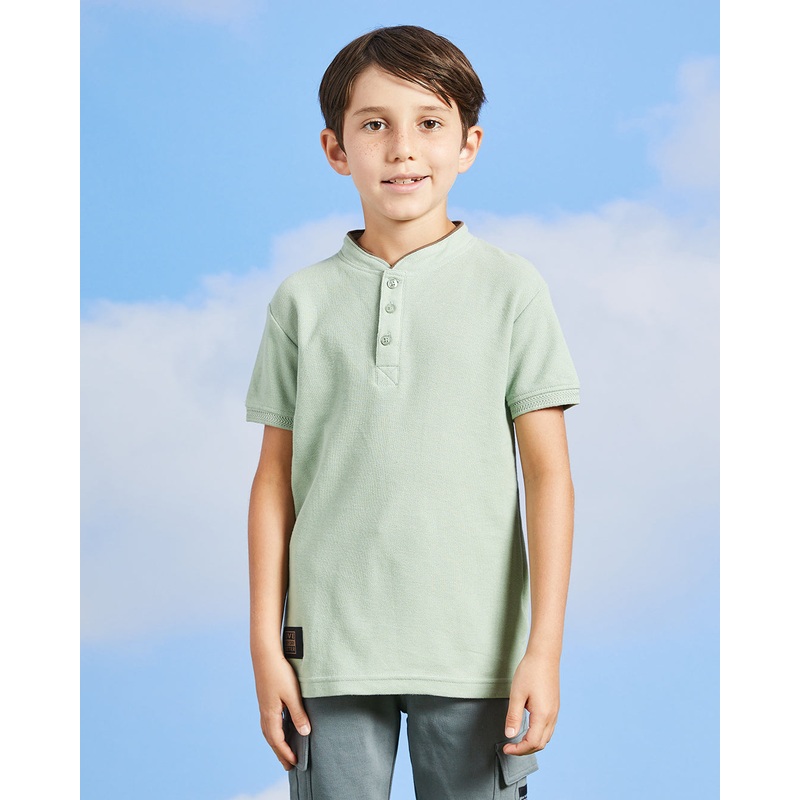 Boys Mint Basic Mandarin Collar Polo Shirt