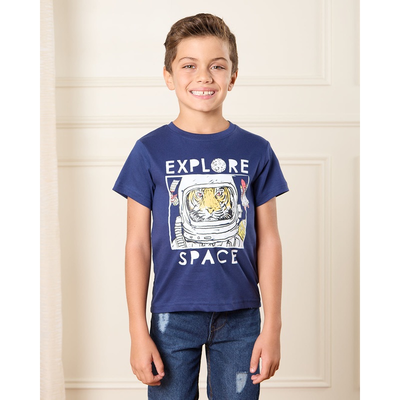 Boys Navy Explore Print T-Shirt