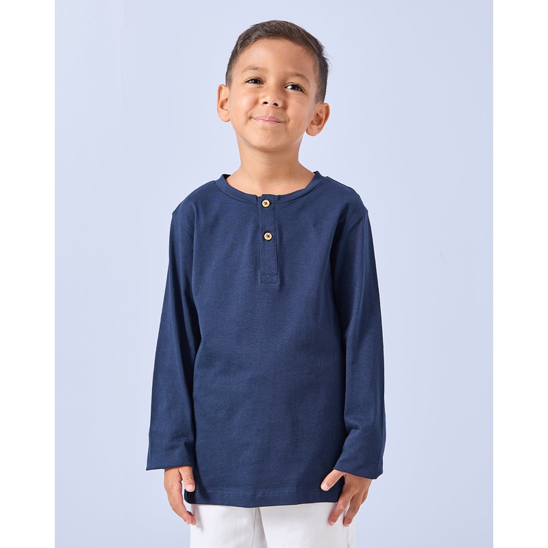 Boys Navy Long Sleeve Henley T-Shirt