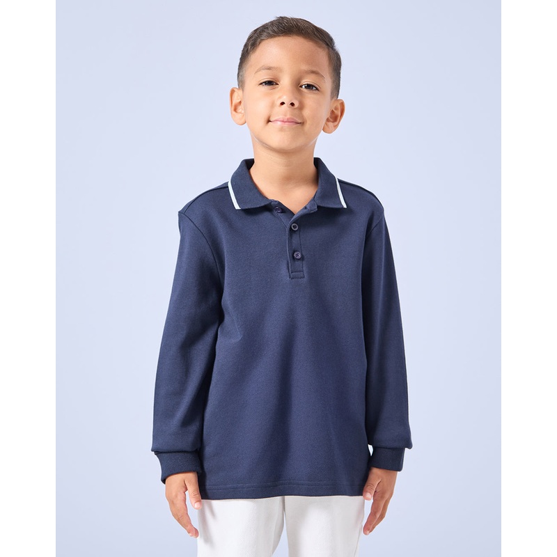 Boys Navy Long Sleeve Polo Shirt