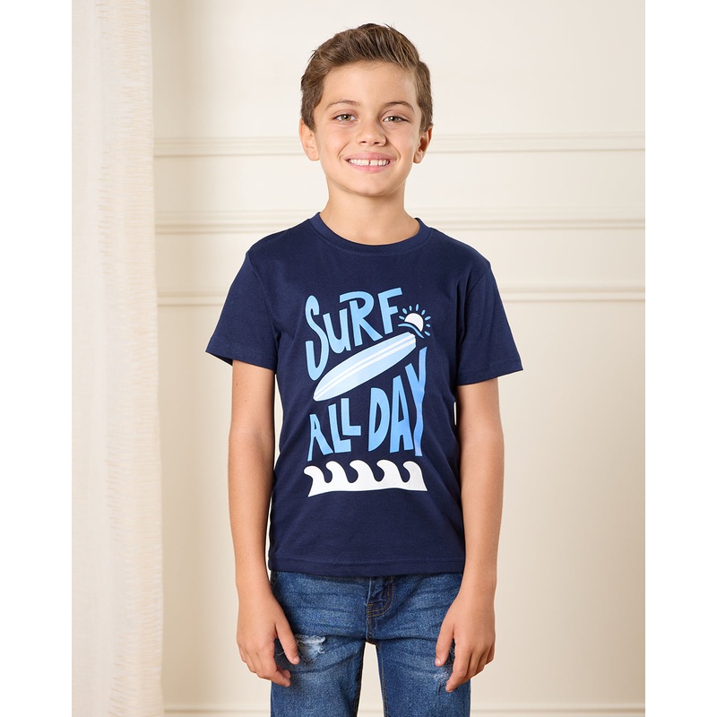 Boys Navy Surf Print Short Sleeved T-Shirt