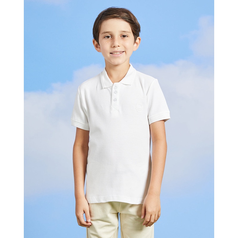 Boys White Basic Polo Collared Shirt