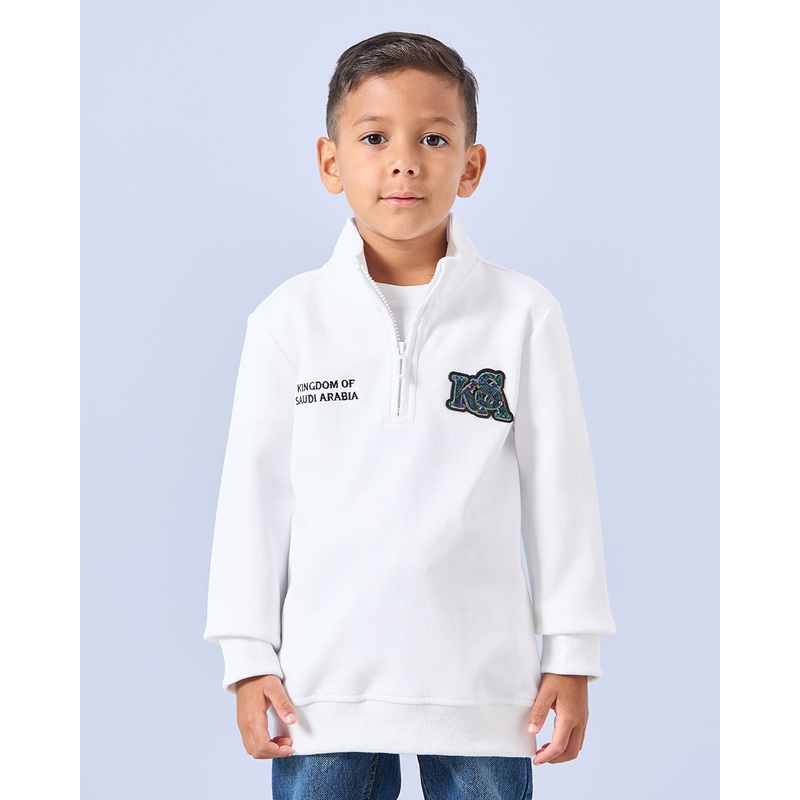Boys White Embroidered Sweatshirt