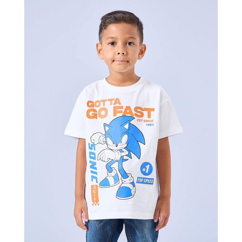 Boys White Sonic Print T-Shirt