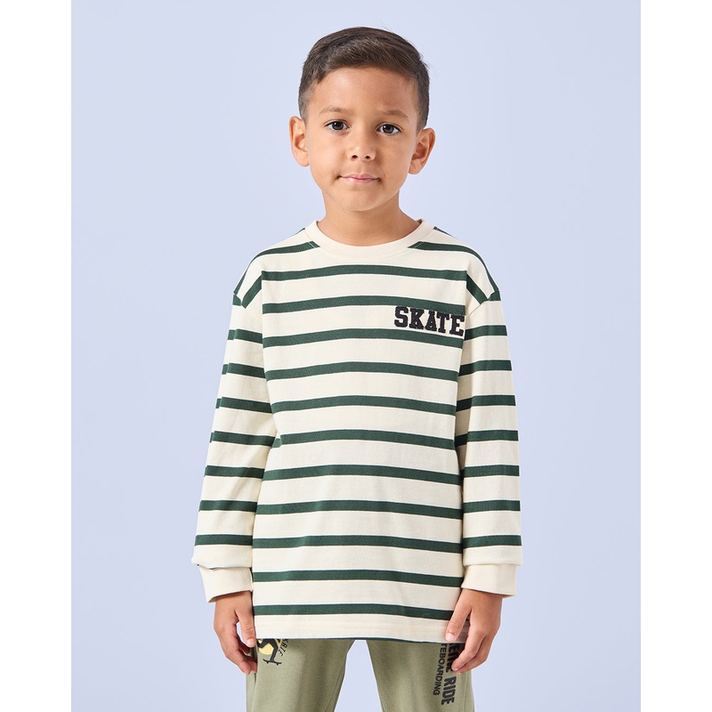 Boys White Striped Long Sleeve T-Shirt