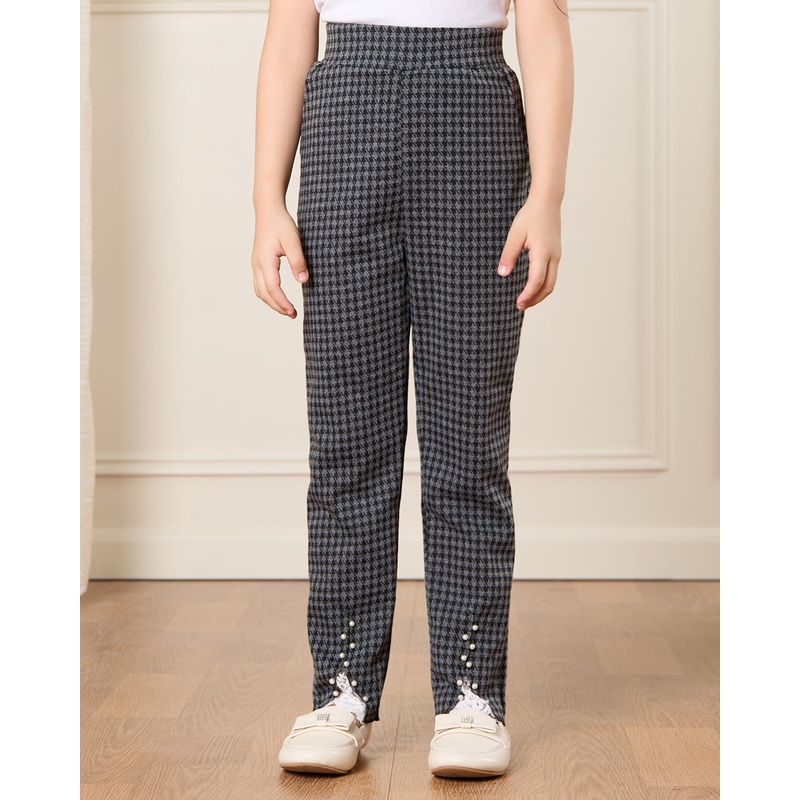 Girls Black And Charcoal Embellished Trousers