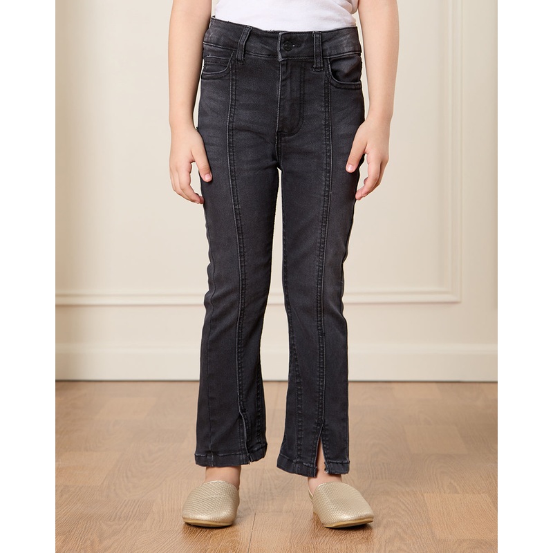 Girls Black Flared With Slit Pants