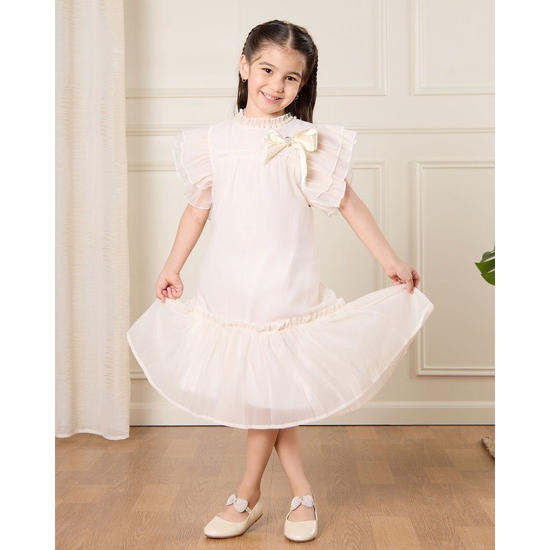 Girls Cream Embellished Dress|2-3 Years|4-5 Years|5-6 Years|7-8 Years