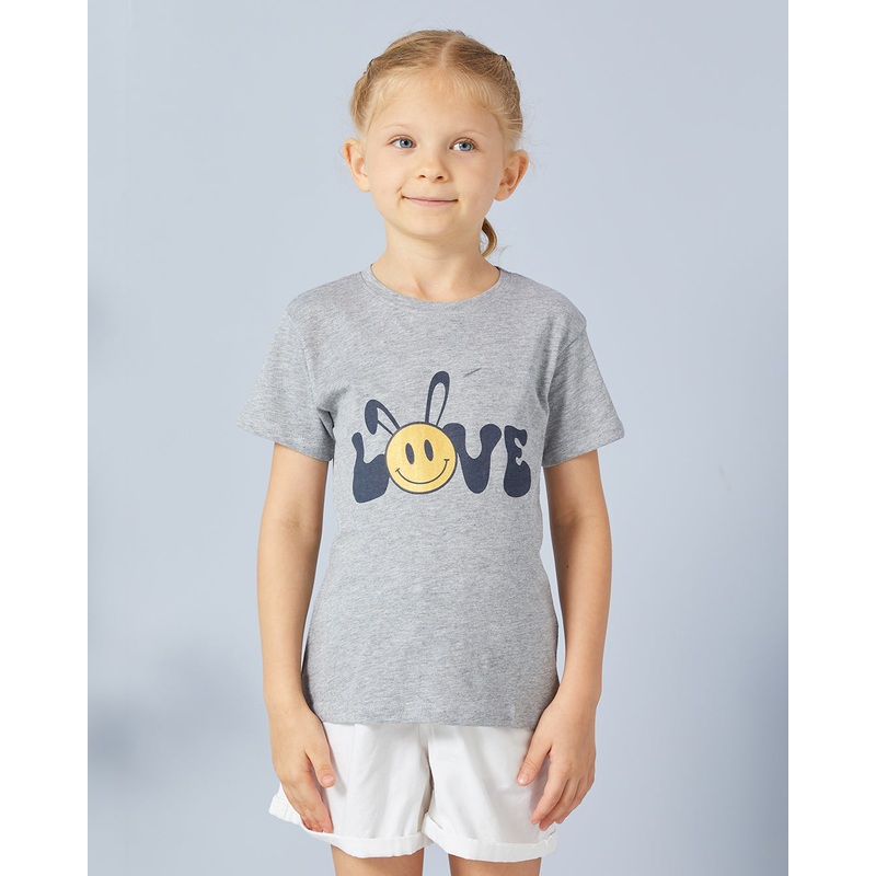 Girls Grey Printed Casual T-shirt