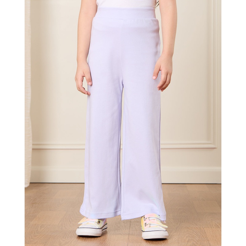 Girls Lilac Solid Wide Leg Pants
