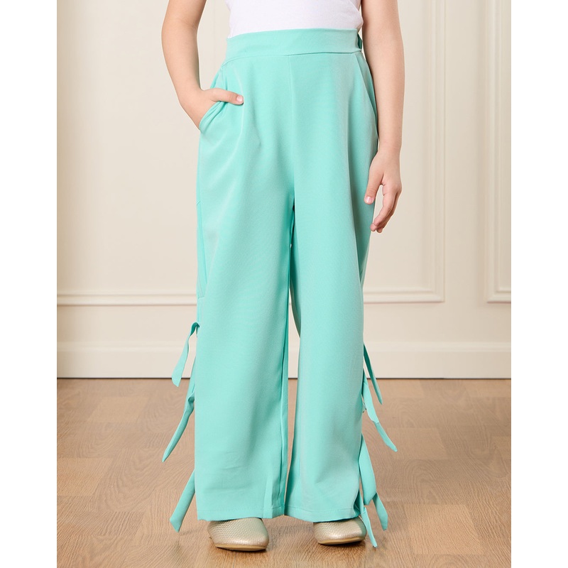 Girls Mint Embellished Pants With Bow
