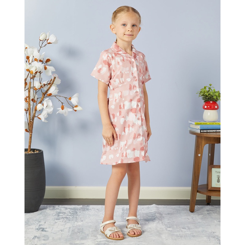Girls Pink Printed Casual Dress