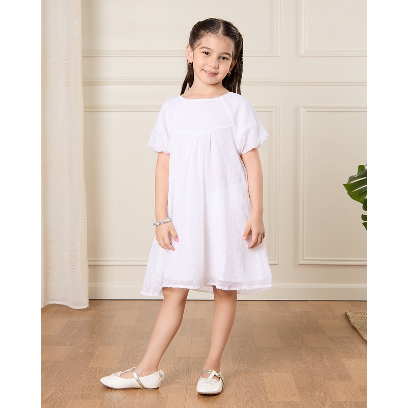Girls White Jacquard Dress|2-3 Years|3-4 Years|4-5 Years|5-6 Years|6-7 Years|7-8 Years