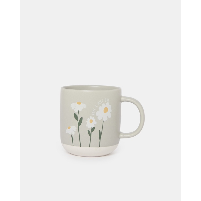 Grey Floral Print Mug (13 Oz)