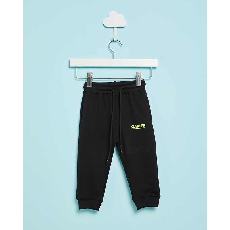 Infant Boys Black Printed Track Pants
