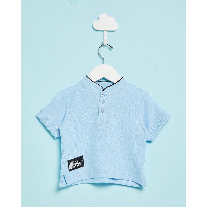 Infant Boys Blue Basic Mandarin Collared Shirt