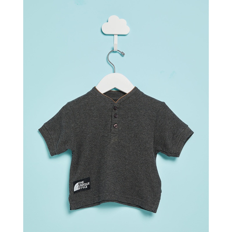 Infant Boys Charcoal Basic Mandarin Collared Shirt
