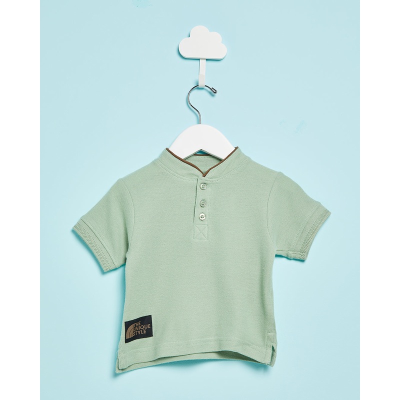 Infant Boys Green Basic Mandarin Collared Shirt